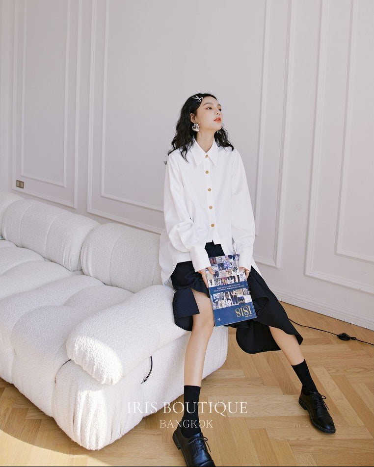 White Wave Shirt-Modern Elegance with Unique Detailing