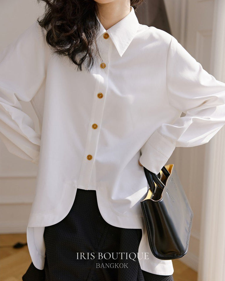 White Wave Shirt-Modern Elegance with Unique Detailing