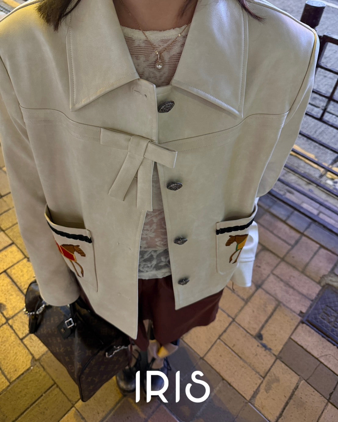 Vacation in HK |Horse Embroidered Faux Leather Jacket