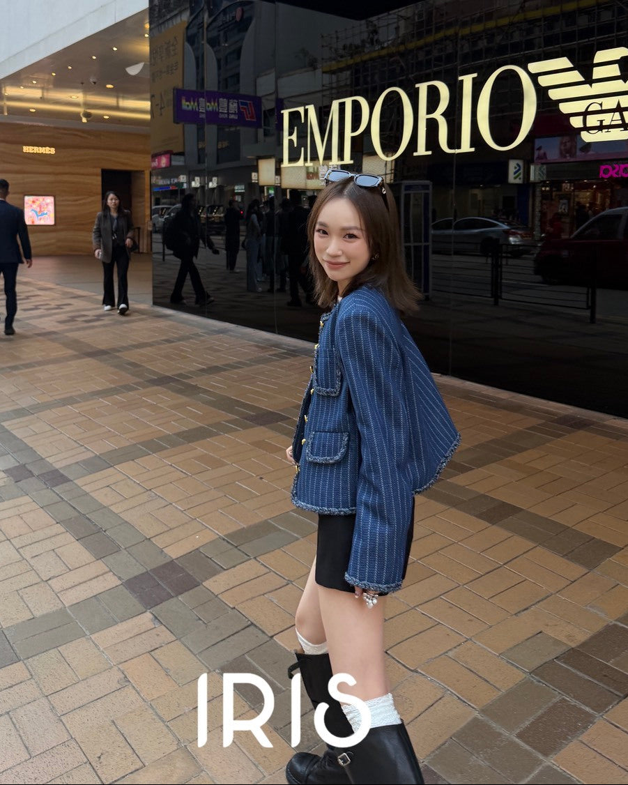 Vacation in HK |Blue Pinstripe Heart Jacket
