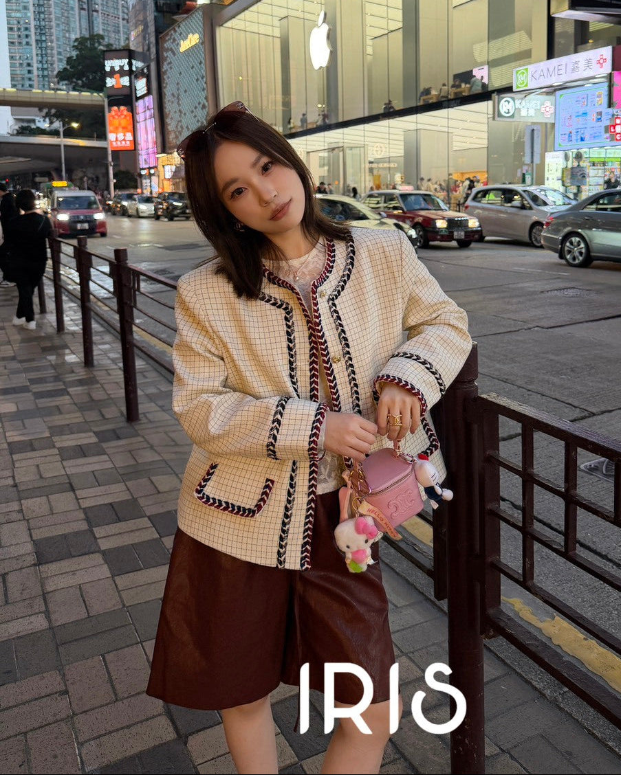 Vacation in HK |Soft Ivory Contrast Trim Jacket