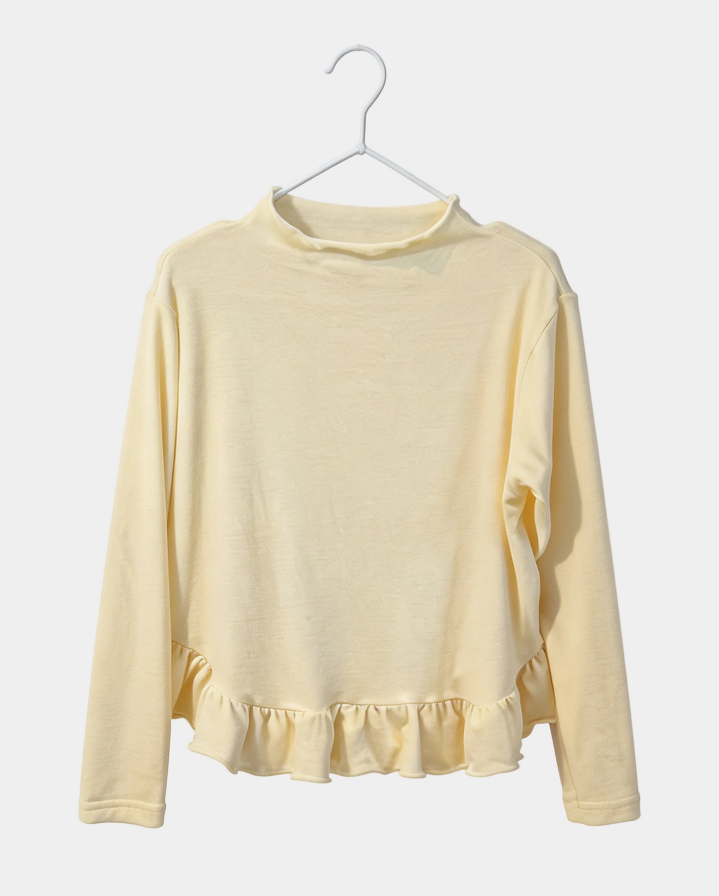 Alice Ruffle Hem Mock Neck Cotton Top - Macaron Trio (Cloud Blue / Creamy Yellow / Ballet Pink)