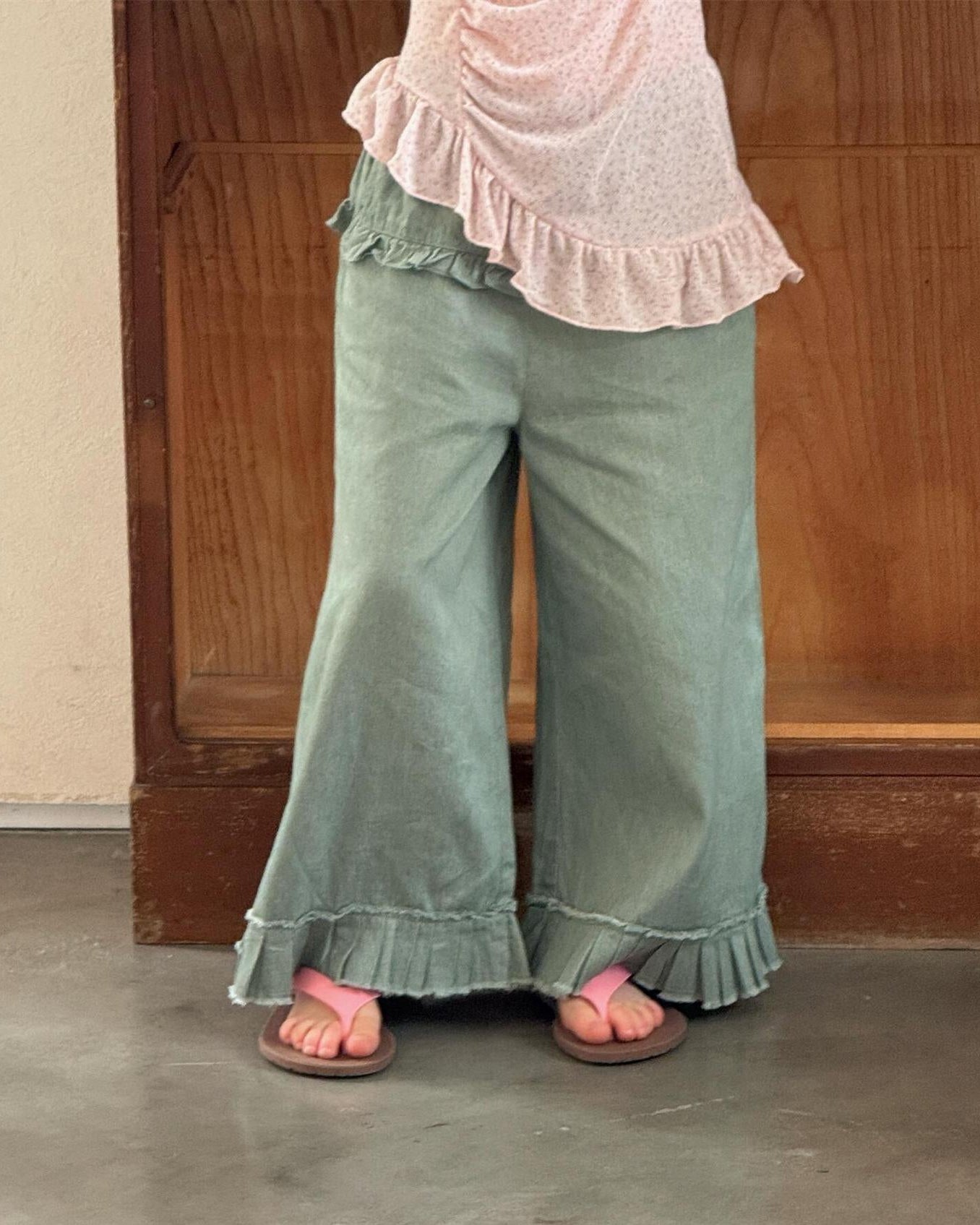 Clementine Lace-Trimmed Blouse & Embroidered Denim Jeans Set