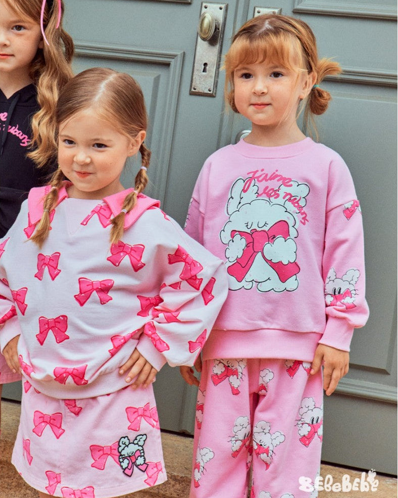 Girls Pink Bow Bear Sweatshirt – Cute Cartoon Pullover