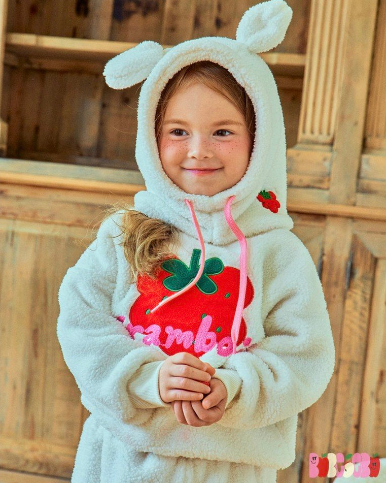 Strawberry Bunny Plush Hoodie Set - Creamy Cloud
