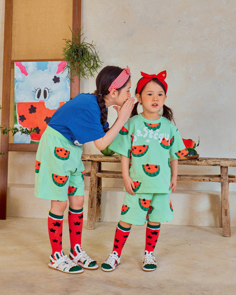 Sweet Watermelon Cotton Kids Shorts - Mint Green