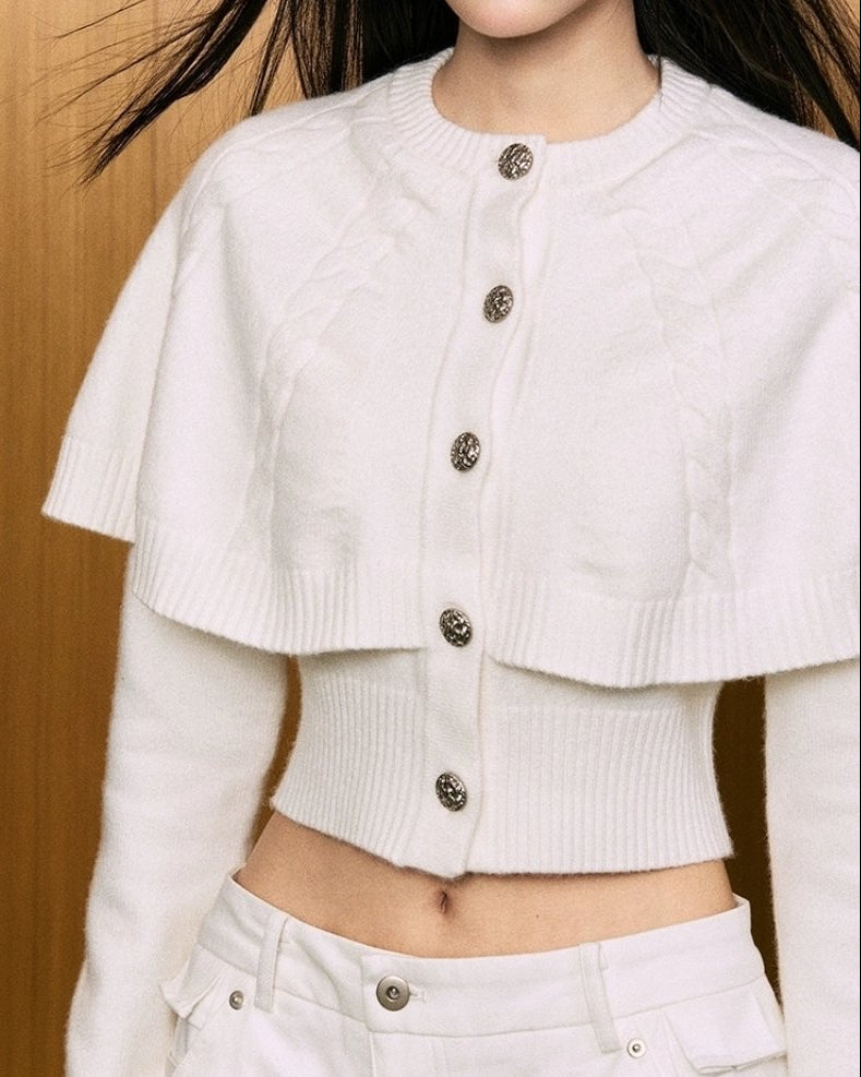 Artisan Layered Cape Cardigan - Alabaster White
