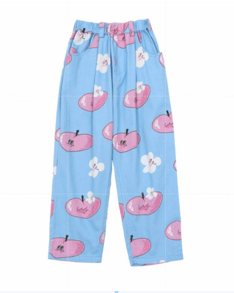 Kids Blue Apple Print Soft Long & Short Pants