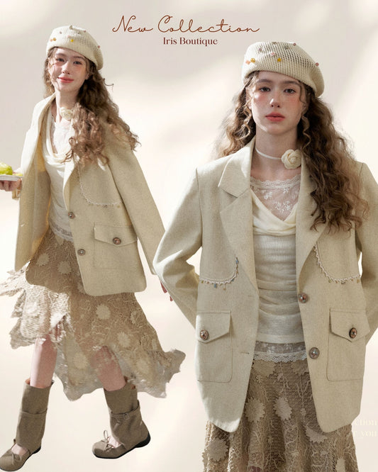 Lace Trim Single-Breasted Blazer