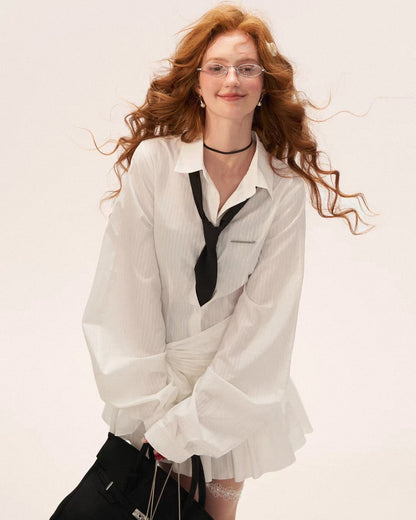 Draped Waist Ruffle Hem Shirt Dress
