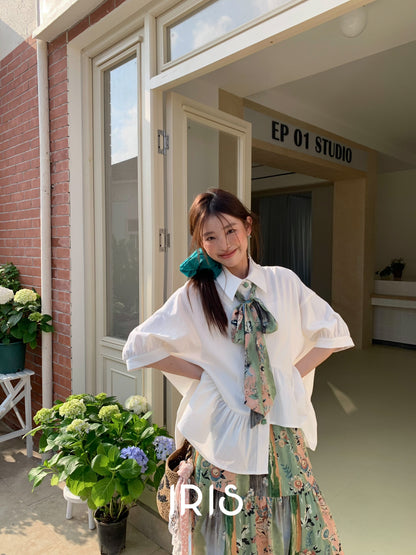 Cloud Tie-Neck Oversized Shirt - Arctic White