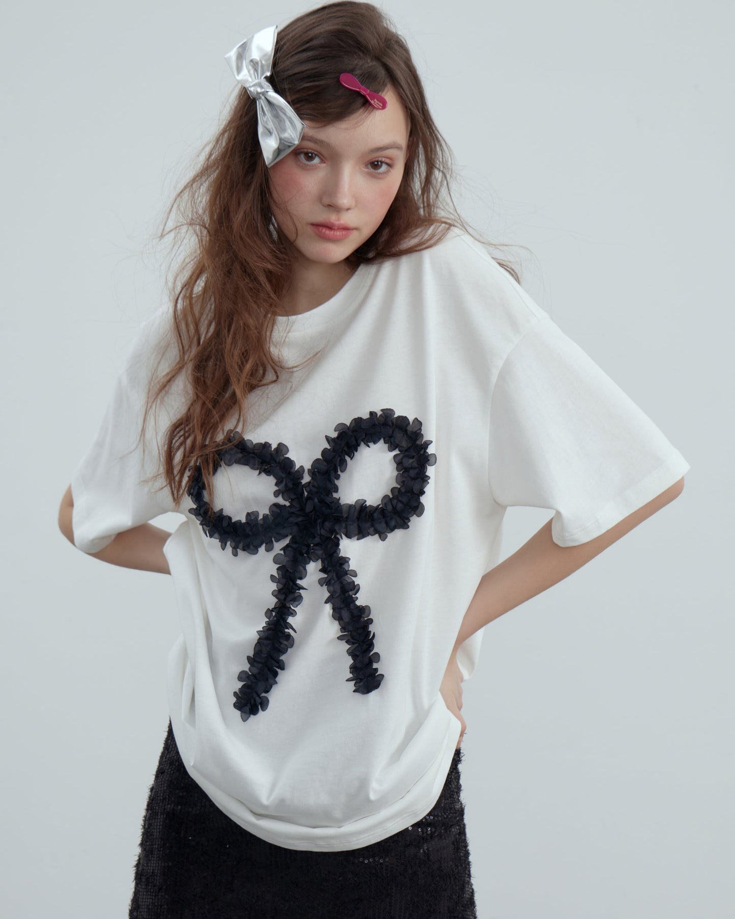 Party Bow Shirt - Midnight Black & Arctic White