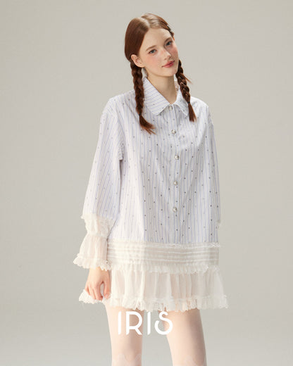 Tiered Lace Ruffle Shirt Dress - Cloud White & Heritage Stripe