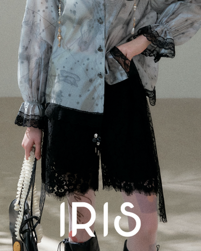 Vintage Bohemian Printed Shirt & Lace Embroidered Shorts Set