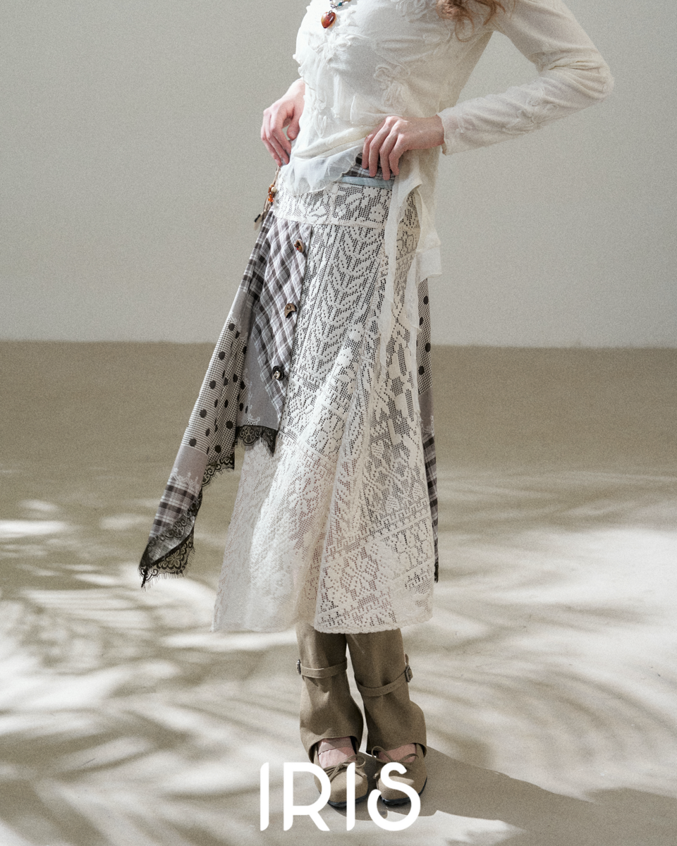 Embroidered Mesh Top & Patchwork Skirt Set