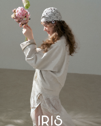 No.18 Dream “Unawakened Dawn” – Artisanal Lace Trim Shimmering Kimono Jacket