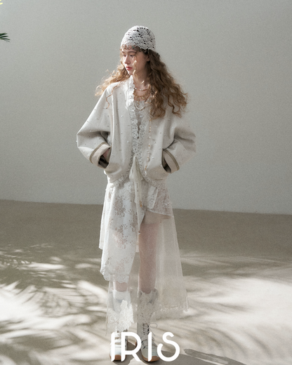 No.18 Dream “Unawakened Dawn” – Artisanal Lace Trim Shimmering Kimono Jacket