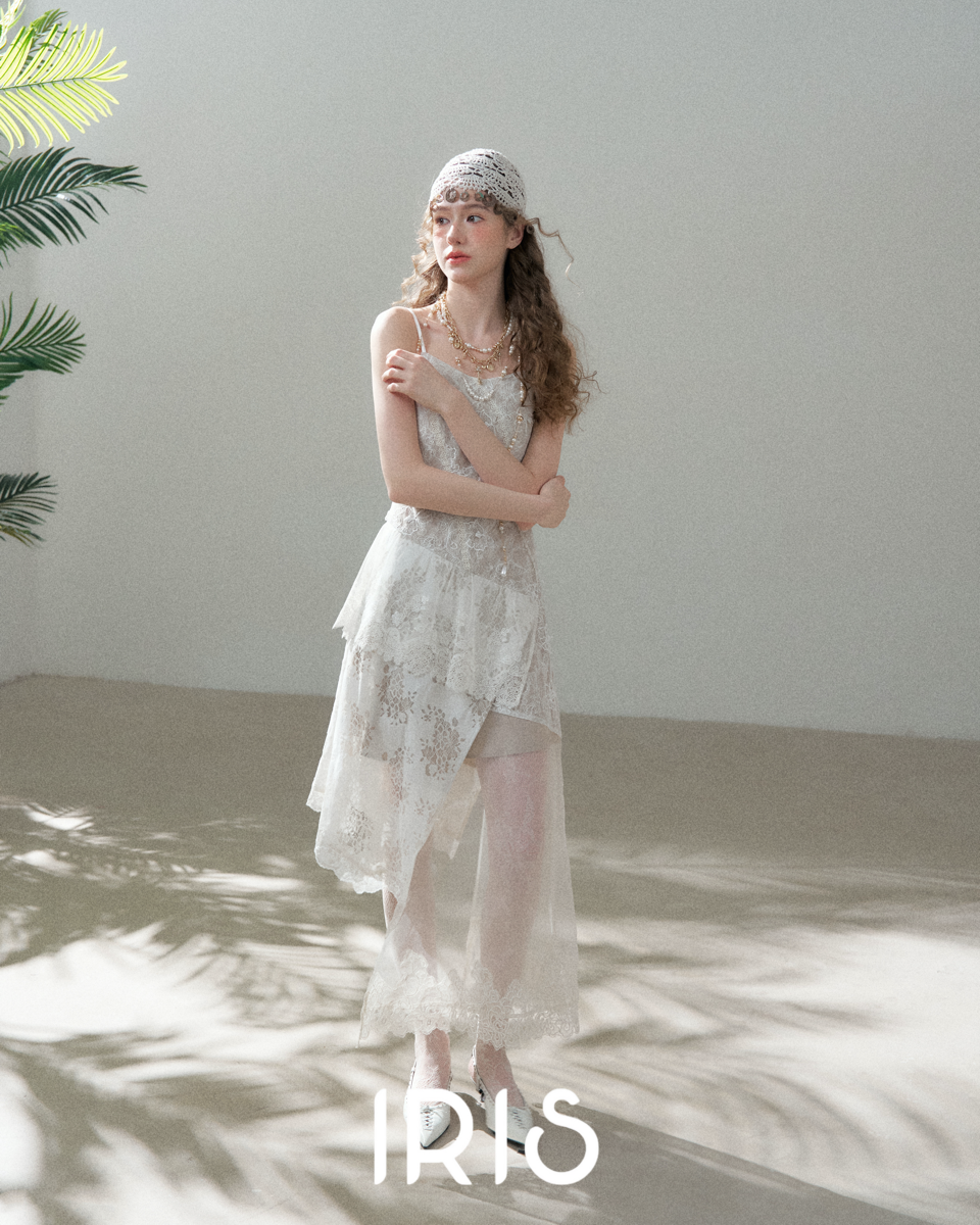 White Lace Spliced Asymmetric Dress