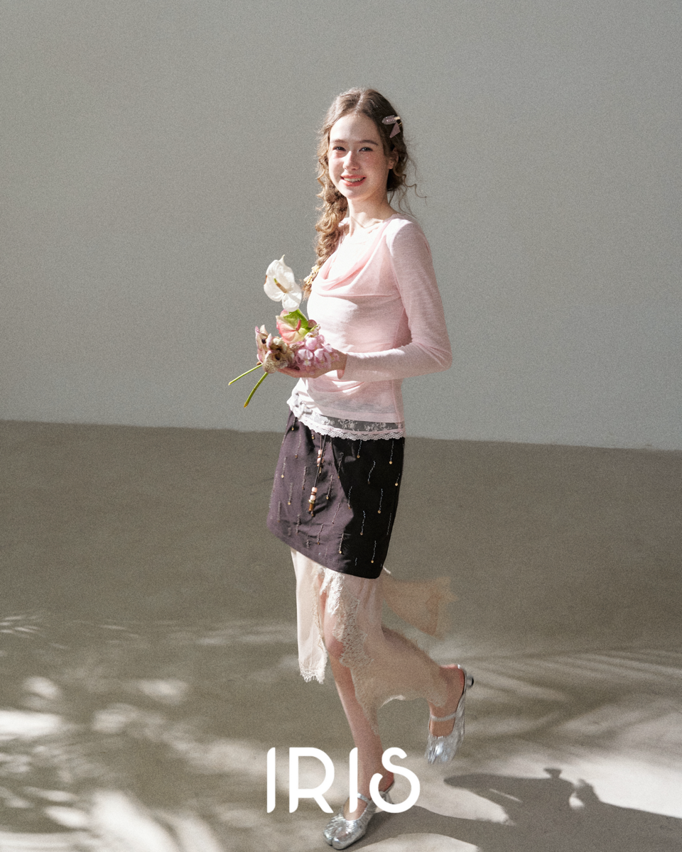 Layered Lace Top & Asymmetric Skirt Set – Pink