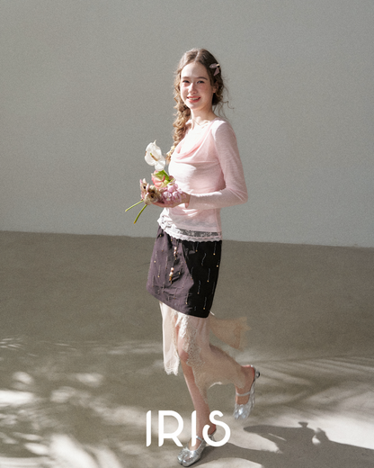 Layered Lace Top & Asymmetric Skirt Set – Pink