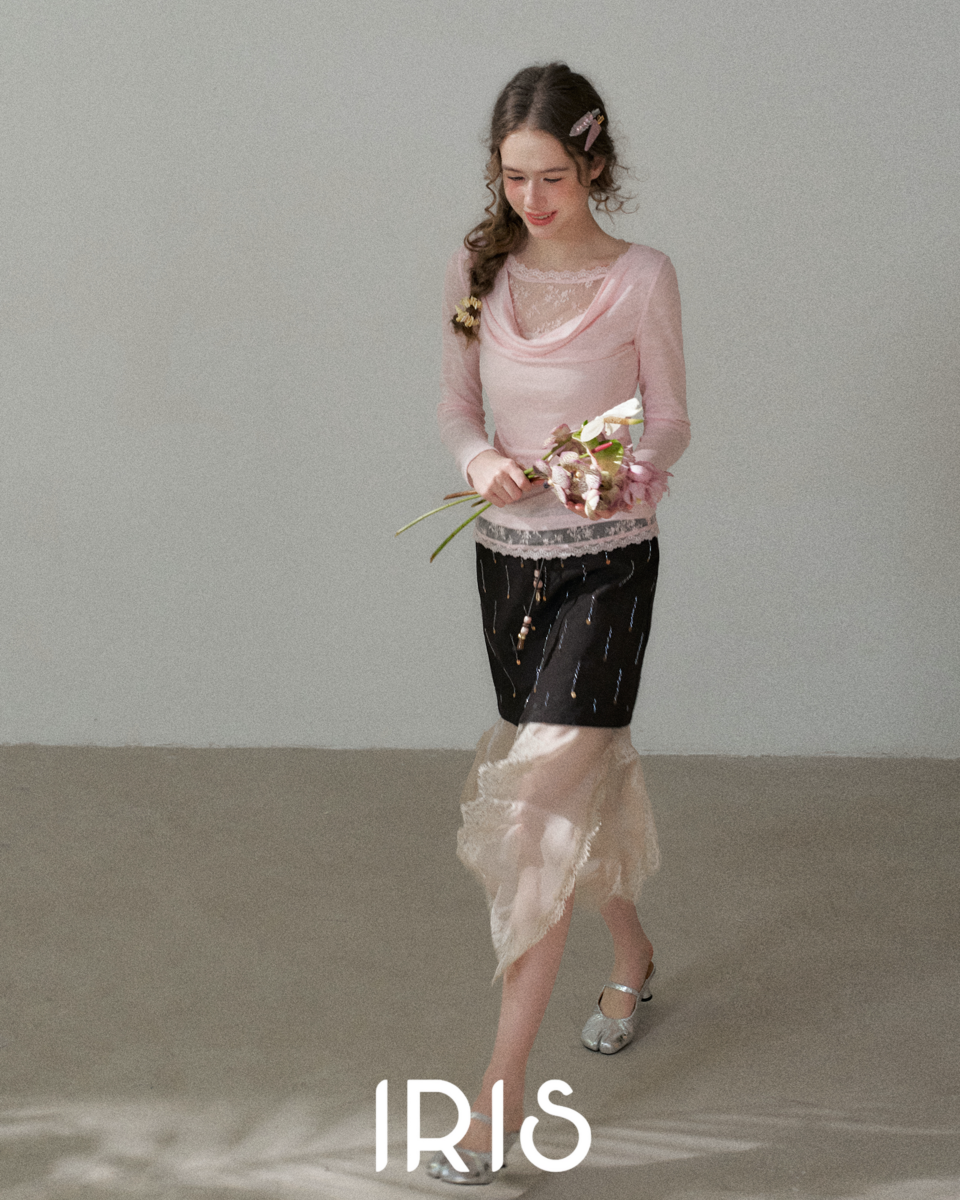 Layered Lace Top & Asymmetric Skirt Set – Pink