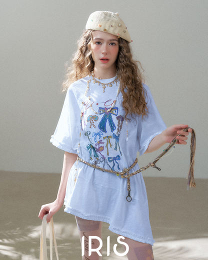 Ribbon Graffiti Oversized Tee - Arctic White, Heather Grey & Sky Blue
