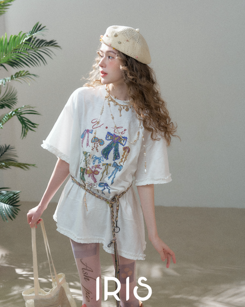 Ribbon Graffiti Oversized Tee - Arctic White, Heather Grey & Sky Blue
