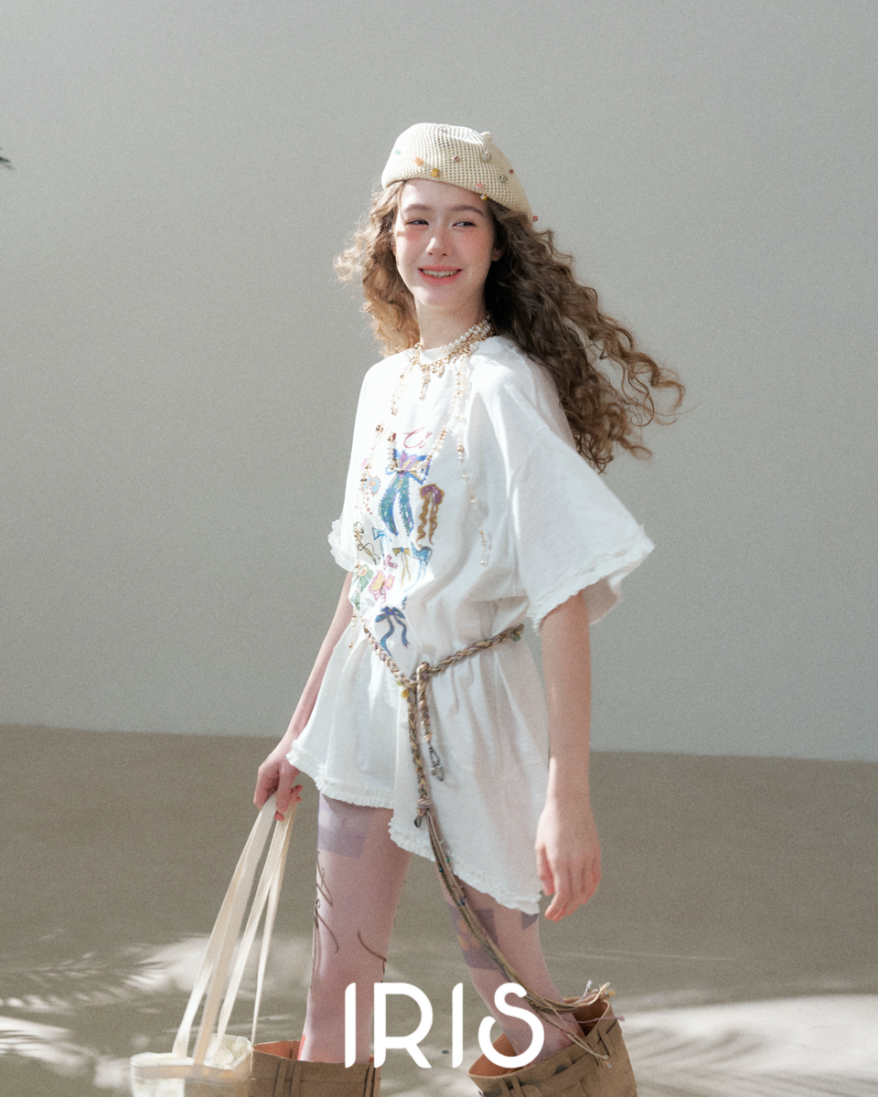 Ribbon Graffiti Oversized Tee - Arctic White, Heather Grey & Sky Blue