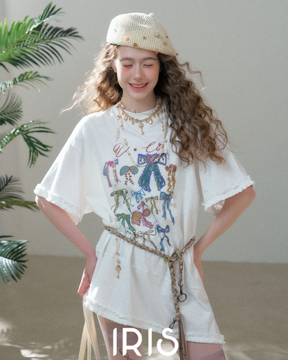 Ribbon Graffiti Oversized Tee - Arctic White, Heather Grey & Sky Blue