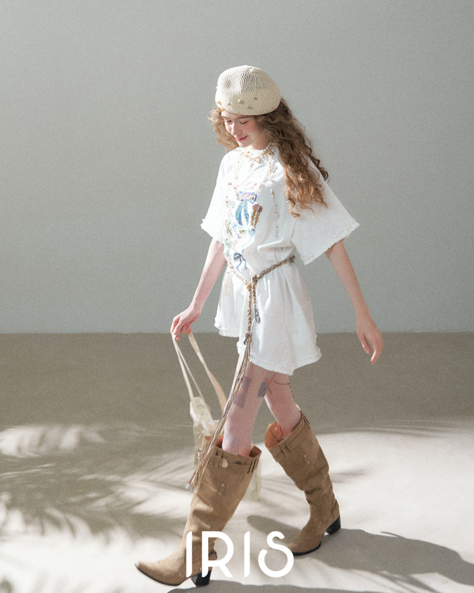 Ribbon Graffiti Oversized Tee - Arctic White, Heather Grey & Sky Blue
