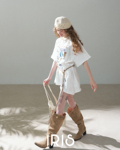 Ribbon Graffiti Oversized Tee - Arctic White, Heather Grey & Sky Blue