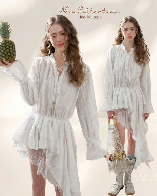 Cotton Ruffle Asymmetric Dress
