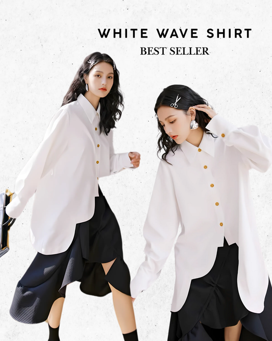 White Wave Shirt-Modern Elegance with Unique Detailing