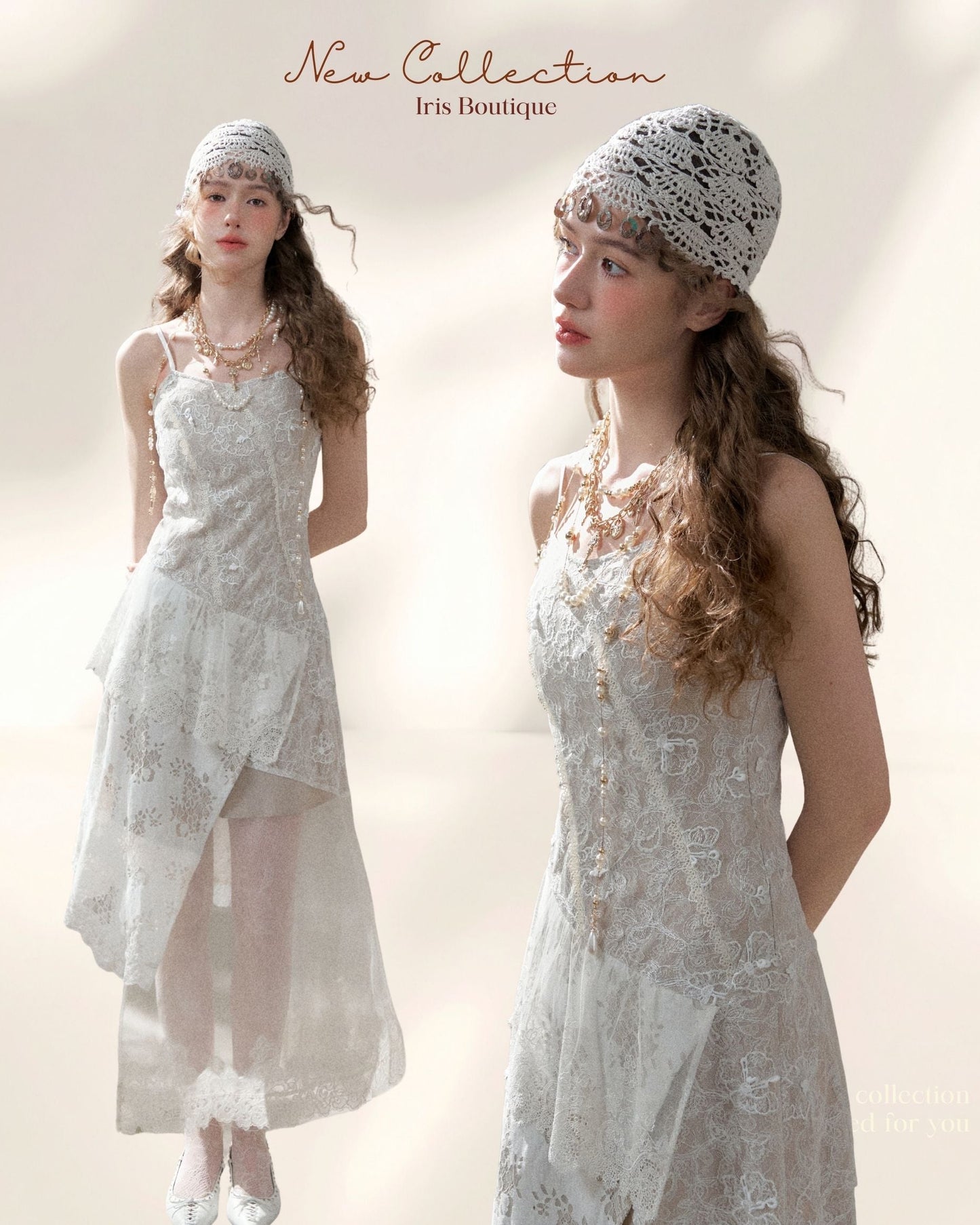 White Lace Spliced Asymmetric Dress