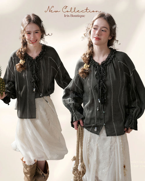 Soft Cotton-Linen Ruffle Tie Blouse