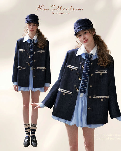Classic Contrast Trim Blazer Jacket