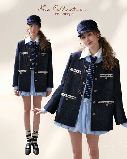 Classic Contrast Trim Blazer Jacket