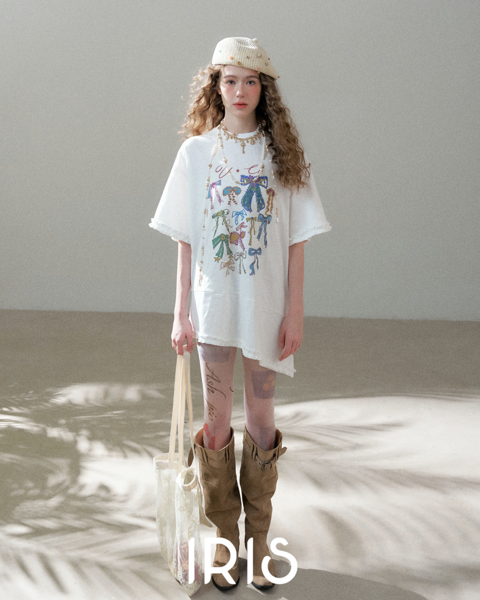 Ribbon Graffiti Oversized Tee - Arctic White, Heather Grey & Sky Blue