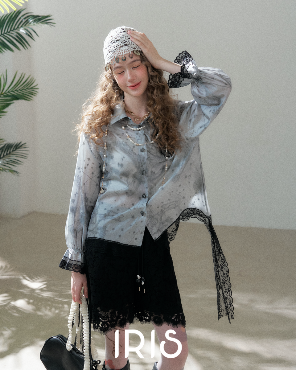 Vintage Bohemian Printed Shirt & Lace Embroidered Shorts Set