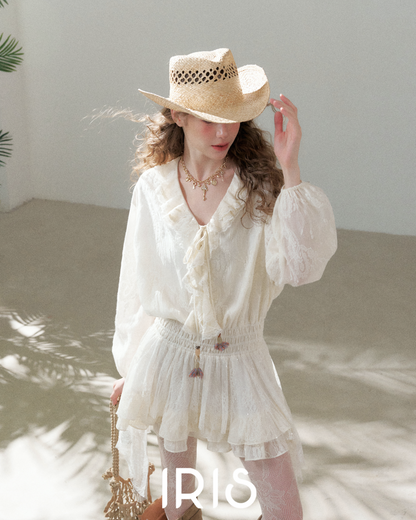 V-Neck Lace Panel Asymmetric Dress