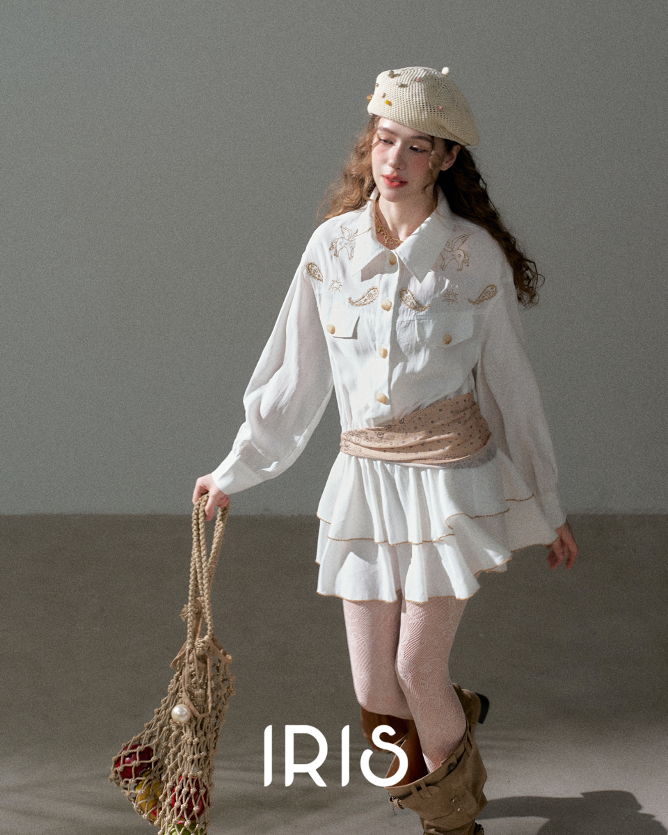Embroidered Waist Tie Shirt Dress – White