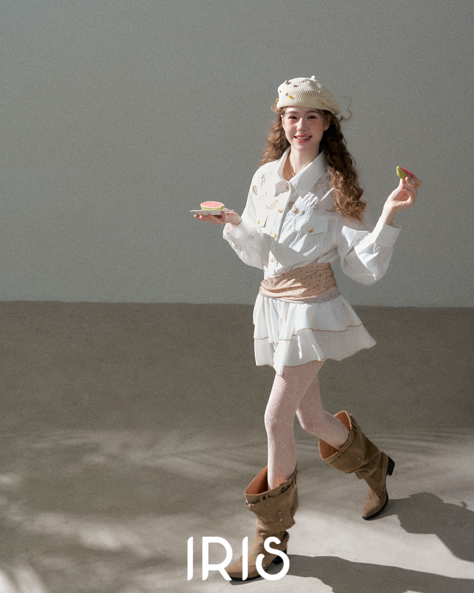 Embroidered Waist Tie Shirt Dress – White