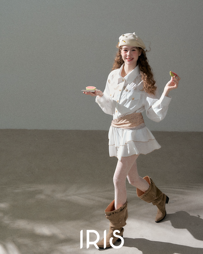 Embroidered Waist Tie Shirt Dress – White