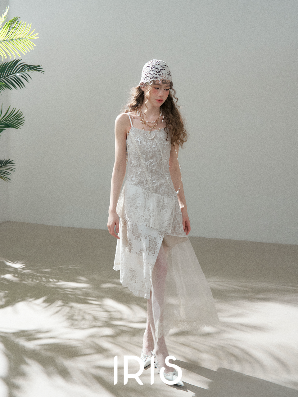 White Lace Spliced Asymmetric Dress