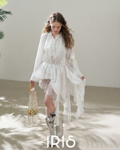 Cotton Ruffle Asymmetric Dress