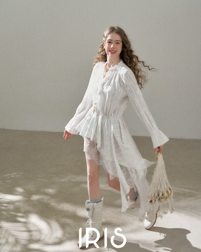 Cotton Ruffle Asymmetric Dress