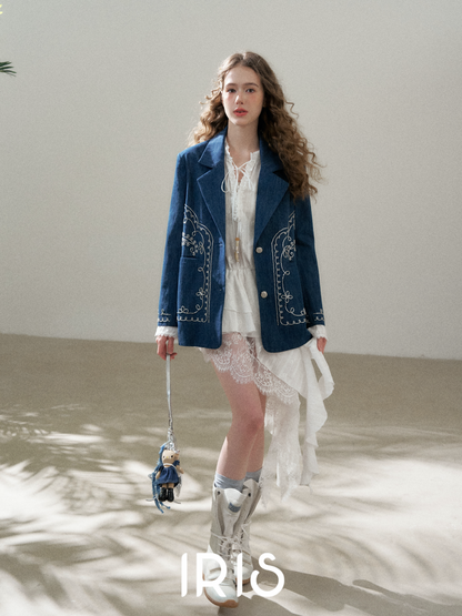Embroidered Denim Style Jacket