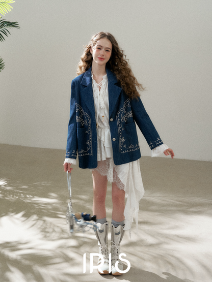 Embroidered Denim Style Jacket