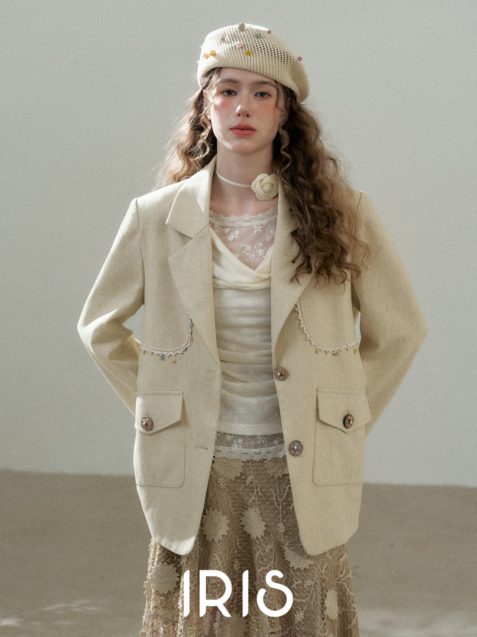 Lace Trim Single-Breasted Blazer