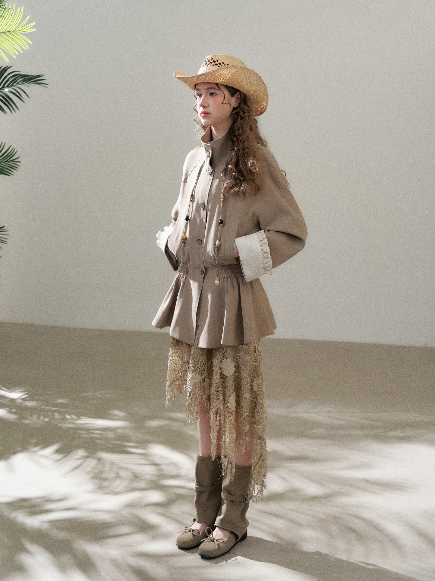 Stand Collar Peplum Jacket